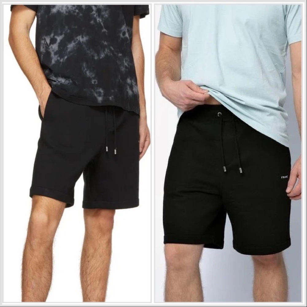 Frame Denim Drawstring-waist Cotton-blend Jersey Shorts In Noir sz Medium